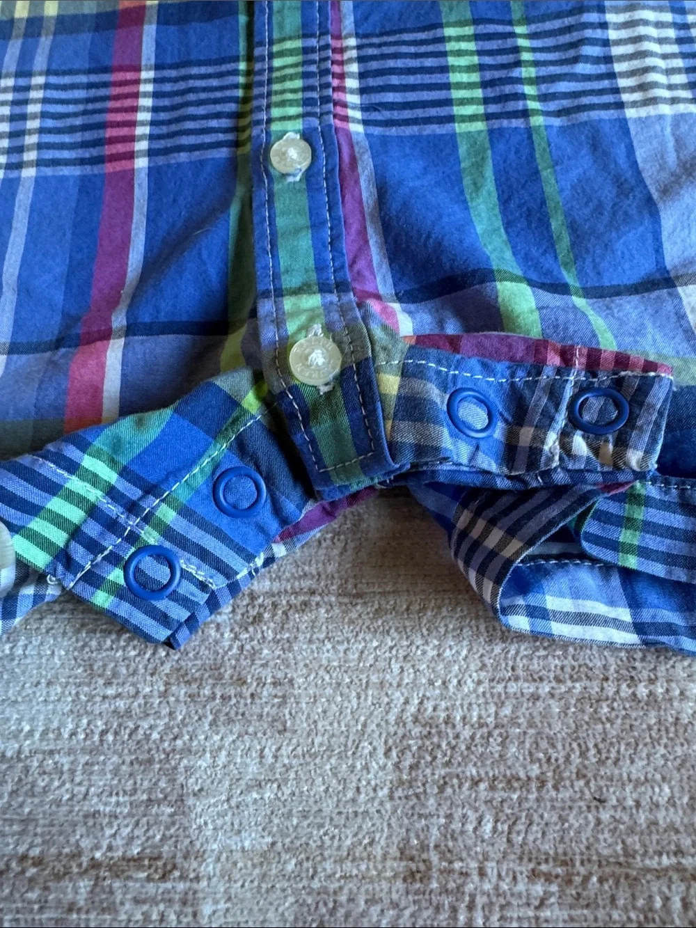 Ralph Lauren Blue Plaid Button-Front Baby Shorts Romper size 9M
